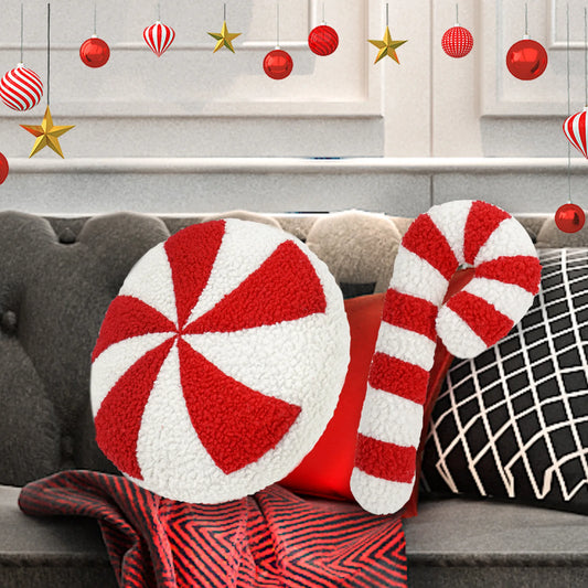 Christmas Candy Cane Plush Pillow | Soft Fluffy Holiday Throw Pillow | Festive Lollipop Cushion for Sofa, Bed & Xmas Décor