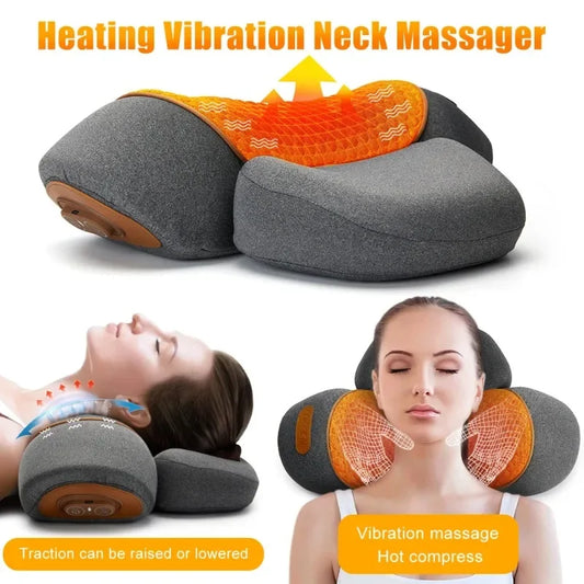 Electric Neck Massager – Cervical Pillow with Hot Compress, Stretching & Vibration Therapy