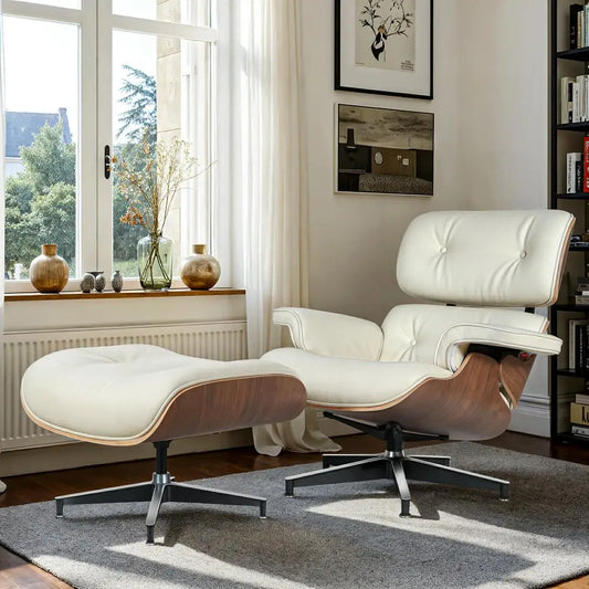 Mid-Century Leather Lounge Chair with Ottoman – Premium Faux Leather Recliner for Living Room, Office & Reading Nook