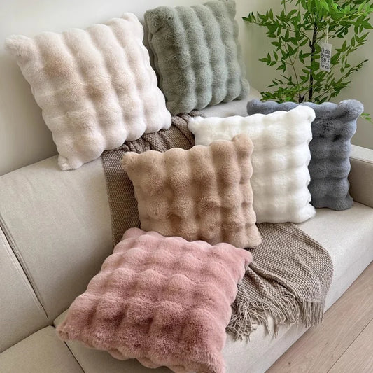 Nordic Faux Rabbit Fur Sofa Cushion — Ultra-Soft Seat & Back Pillow for Living Room or Bedroom