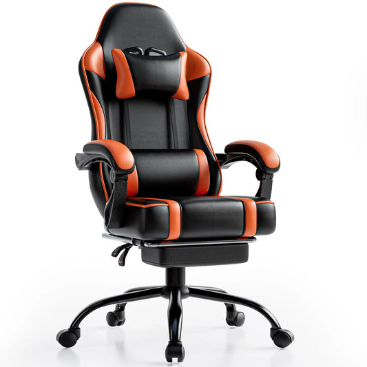 Gaming Chair with Footrest – PU Leather Reclining Video Game Chair for Adults
