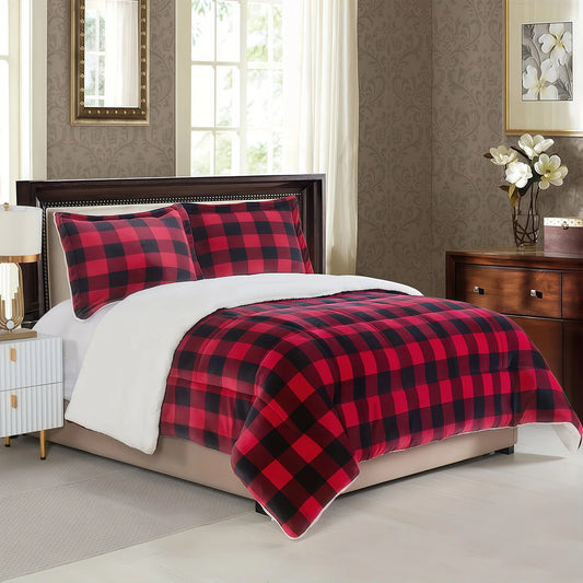 1pc Cozy Sherpa Fleece Buffalo Plaid Blanket - Sofa, Bed, And Outdoor Use - All-Season, Machine Washable,
